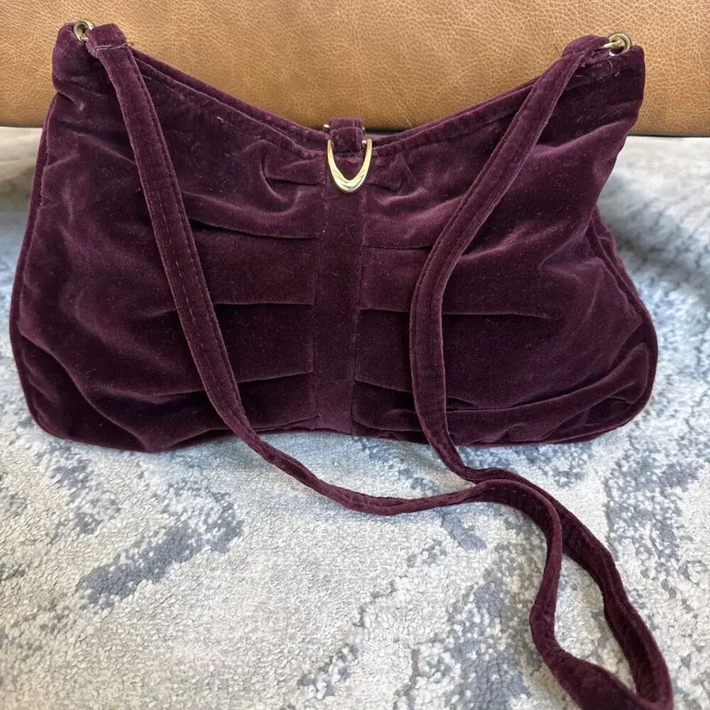 Vintage Carpetbags Of America Burgandy Velvet Purse Shoulder Bag